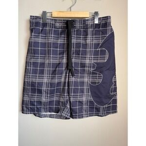 Batman DC Comics Plaid Board Shorts Swim Trunks Navy Blue Mens Medium Beach